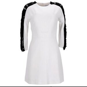 Stunning Sandro Paris white dress sexy peekaboo black slit sleeves